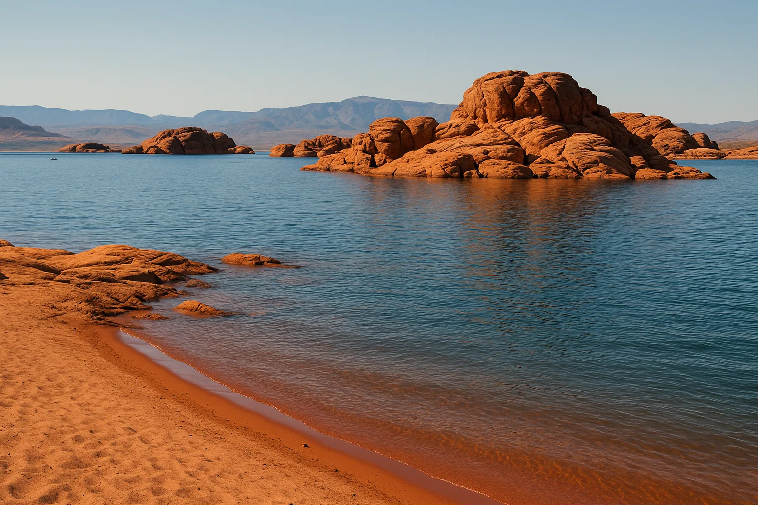 Sand Hollow State Park reservoir and red rock near St. George, Utah