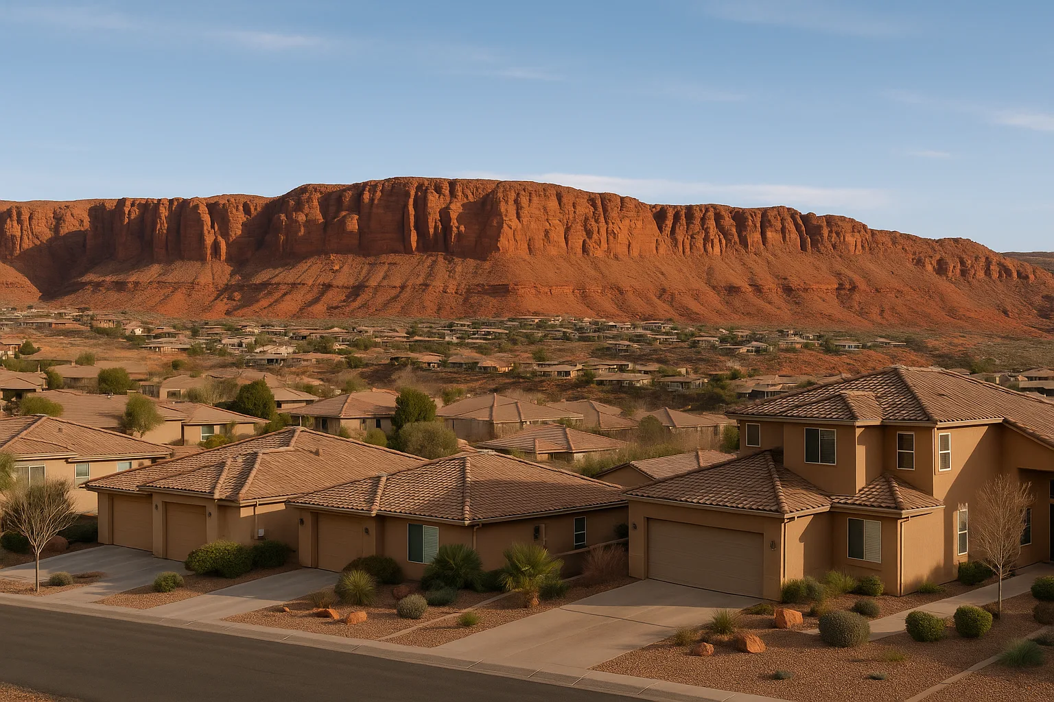 Red rock bluffs and homes in St. George, Utah