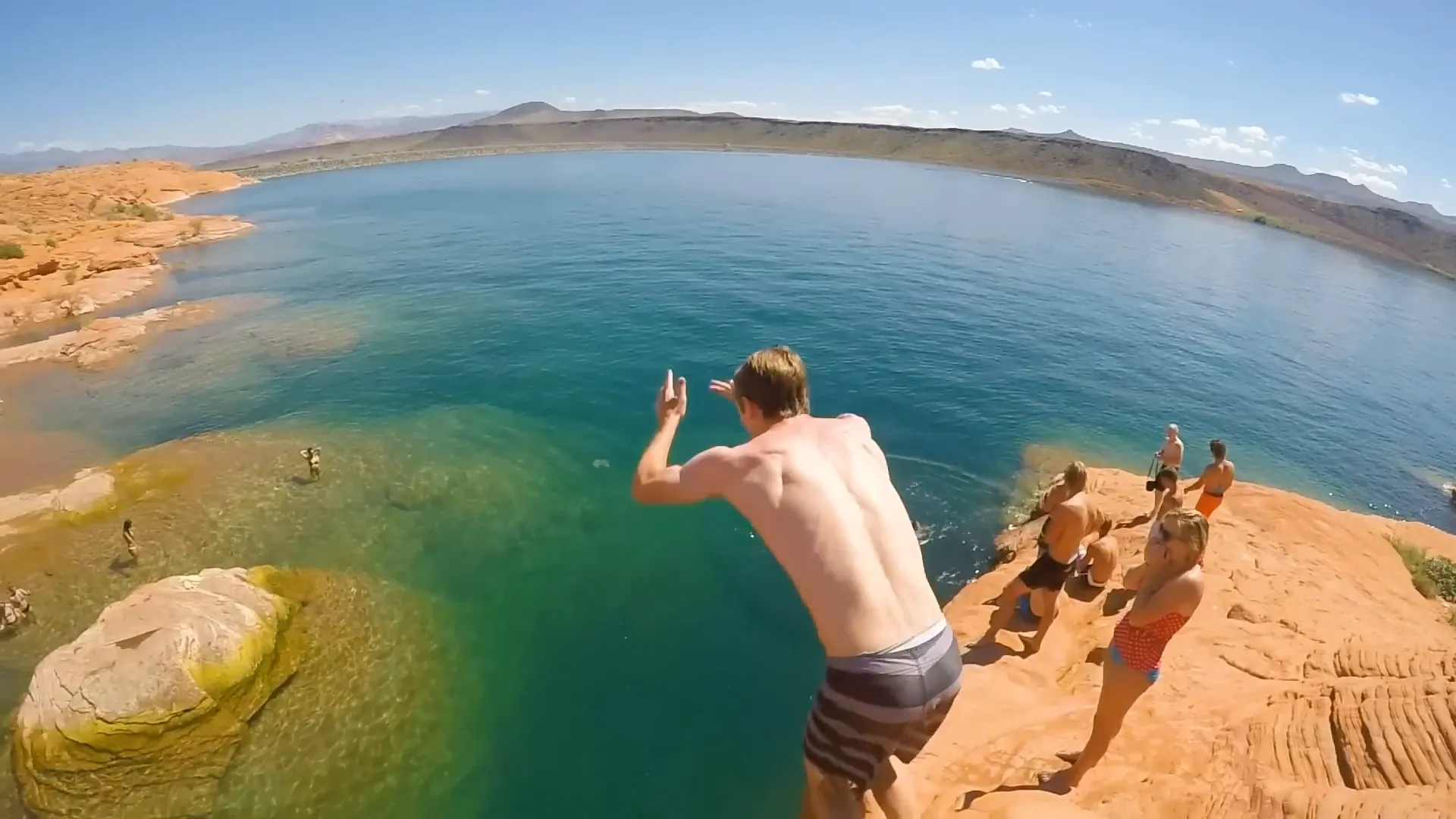 Cliff jumping and boating at Sand Hollow Reservoir