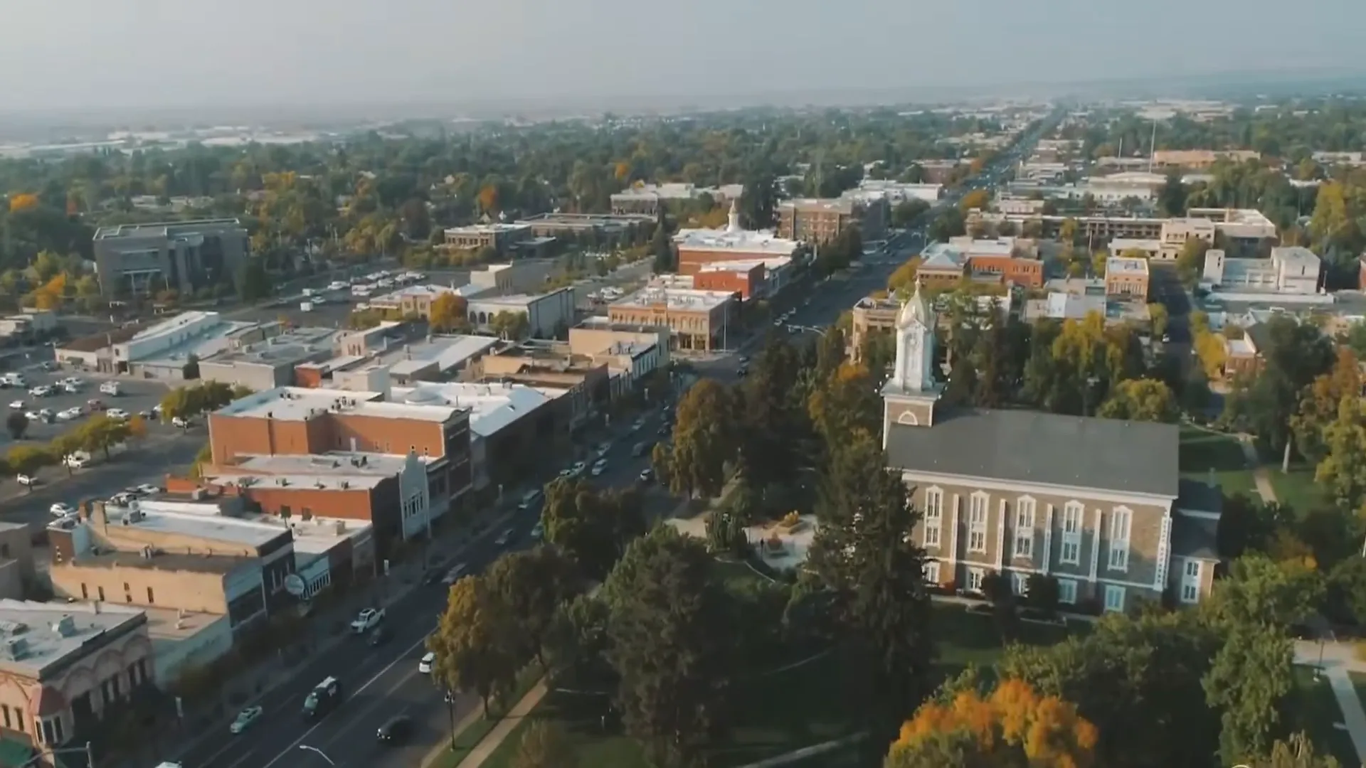 Downtown Logan with cultural venues and university buildings