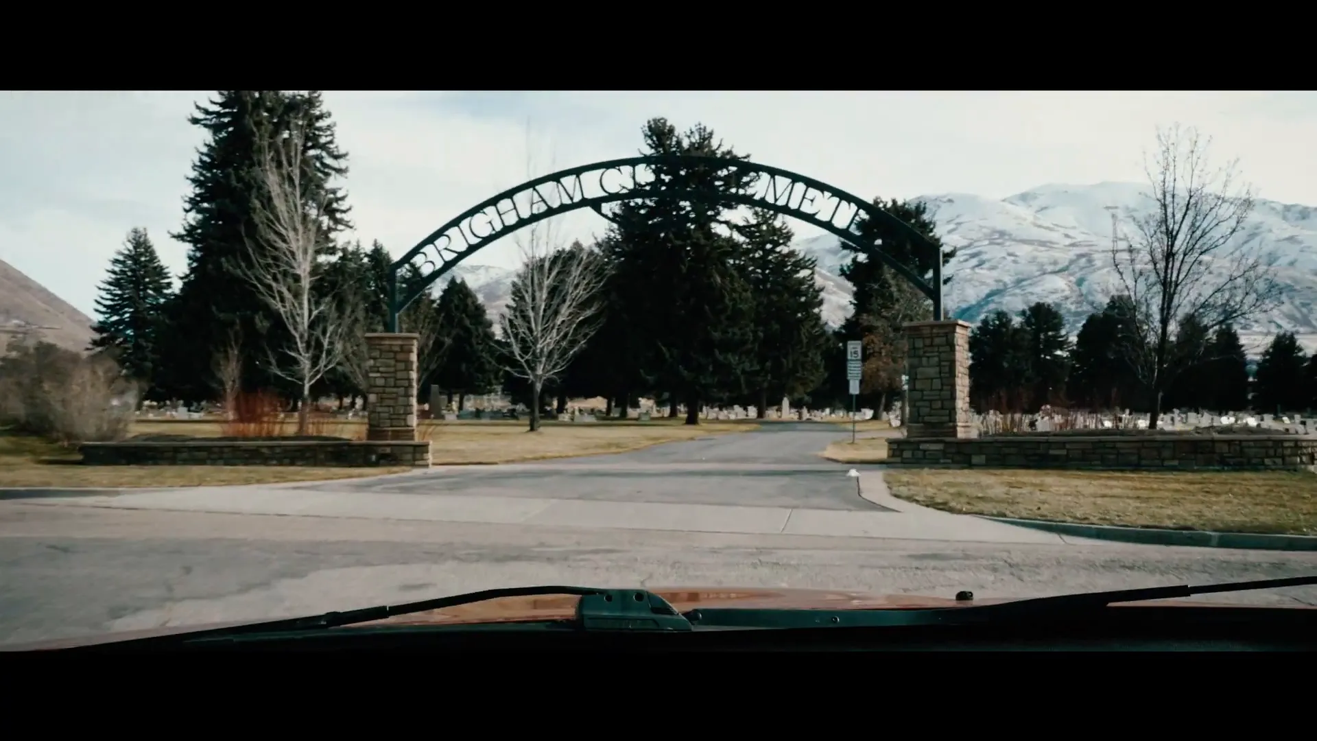 Entrance to Brigham City Cemetery with historical markers