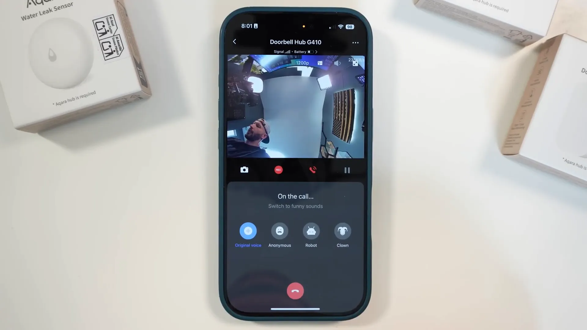 Aqara app showing live feed and voice disguise options