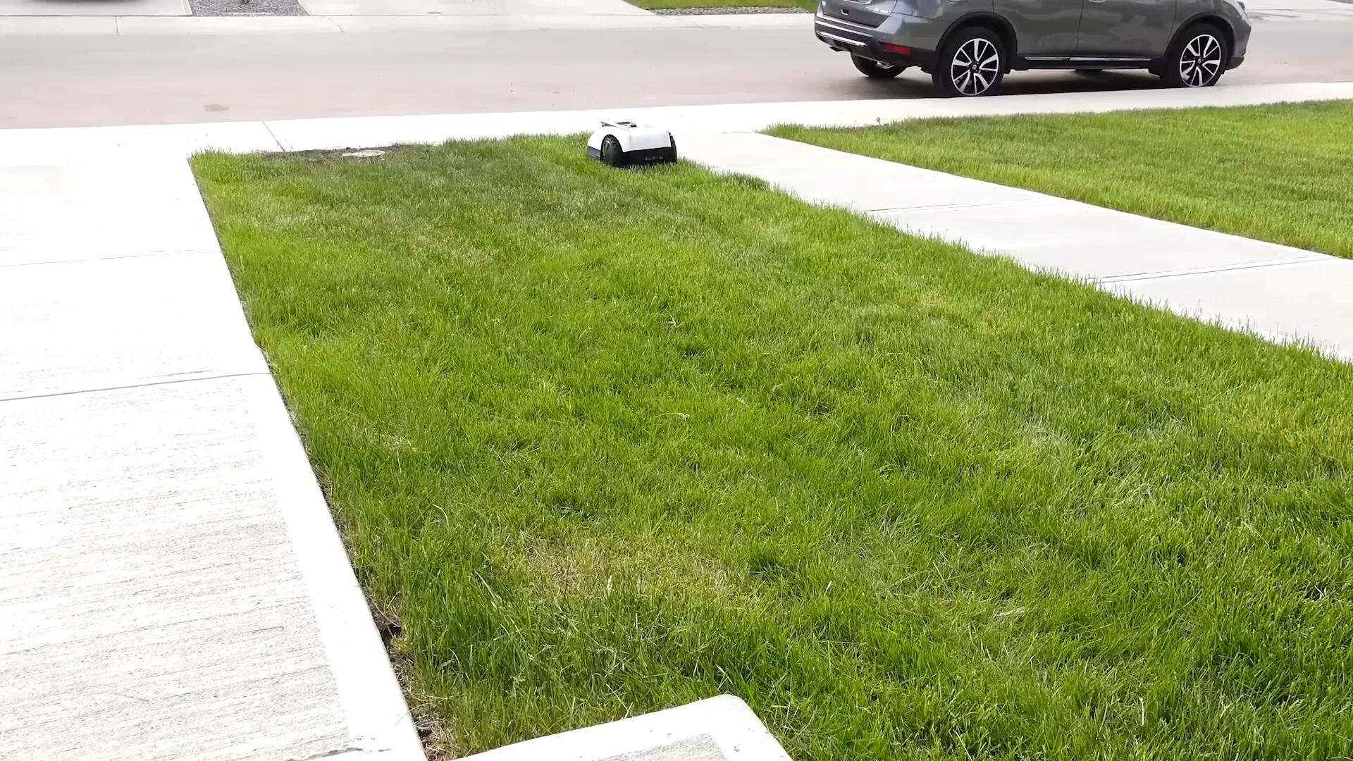 Ecovacs Goat operating quietly and efficiently in neighborhood yard