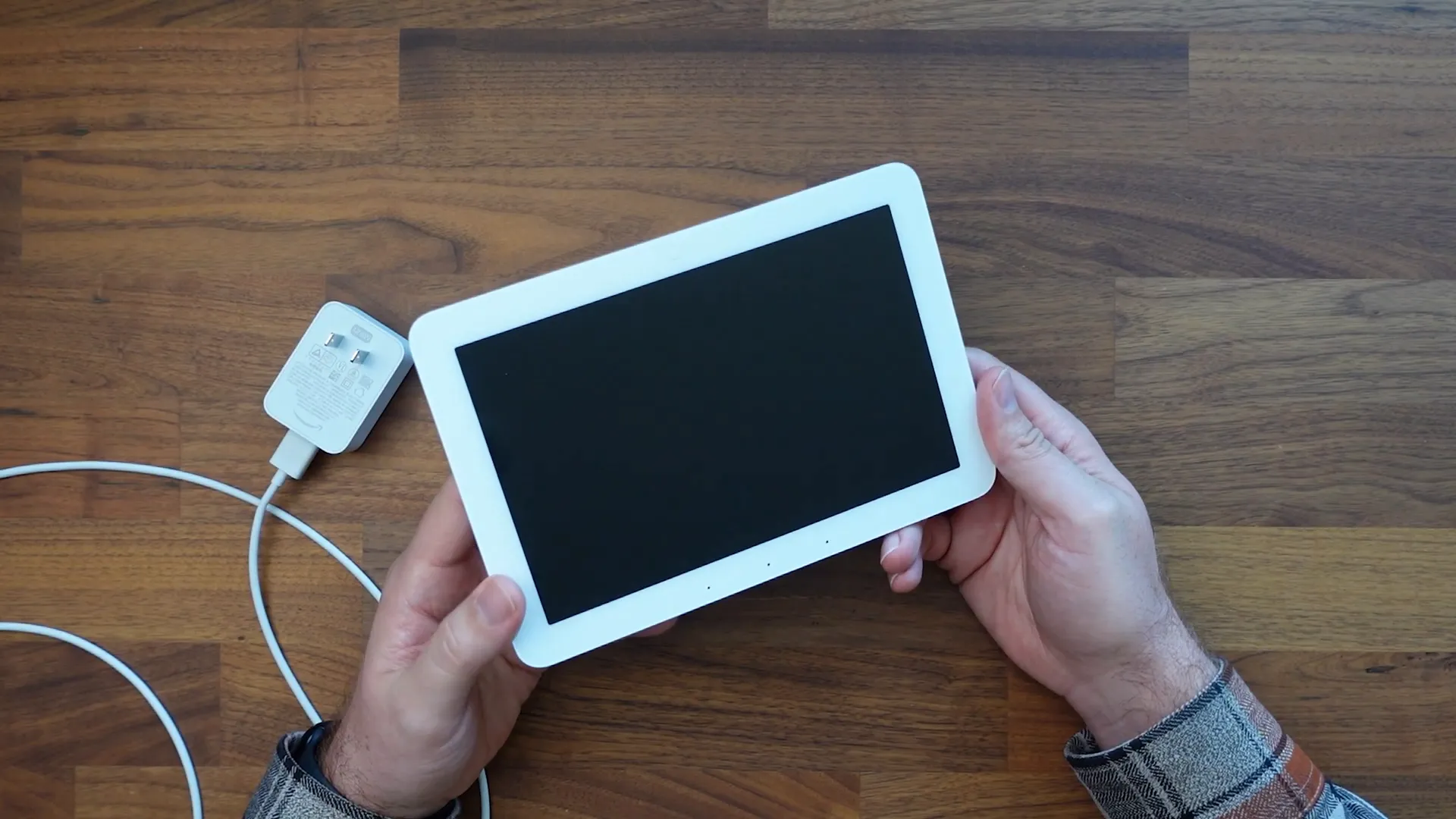 Amazon Echo Hub front view showing the white bezel and sensor on top