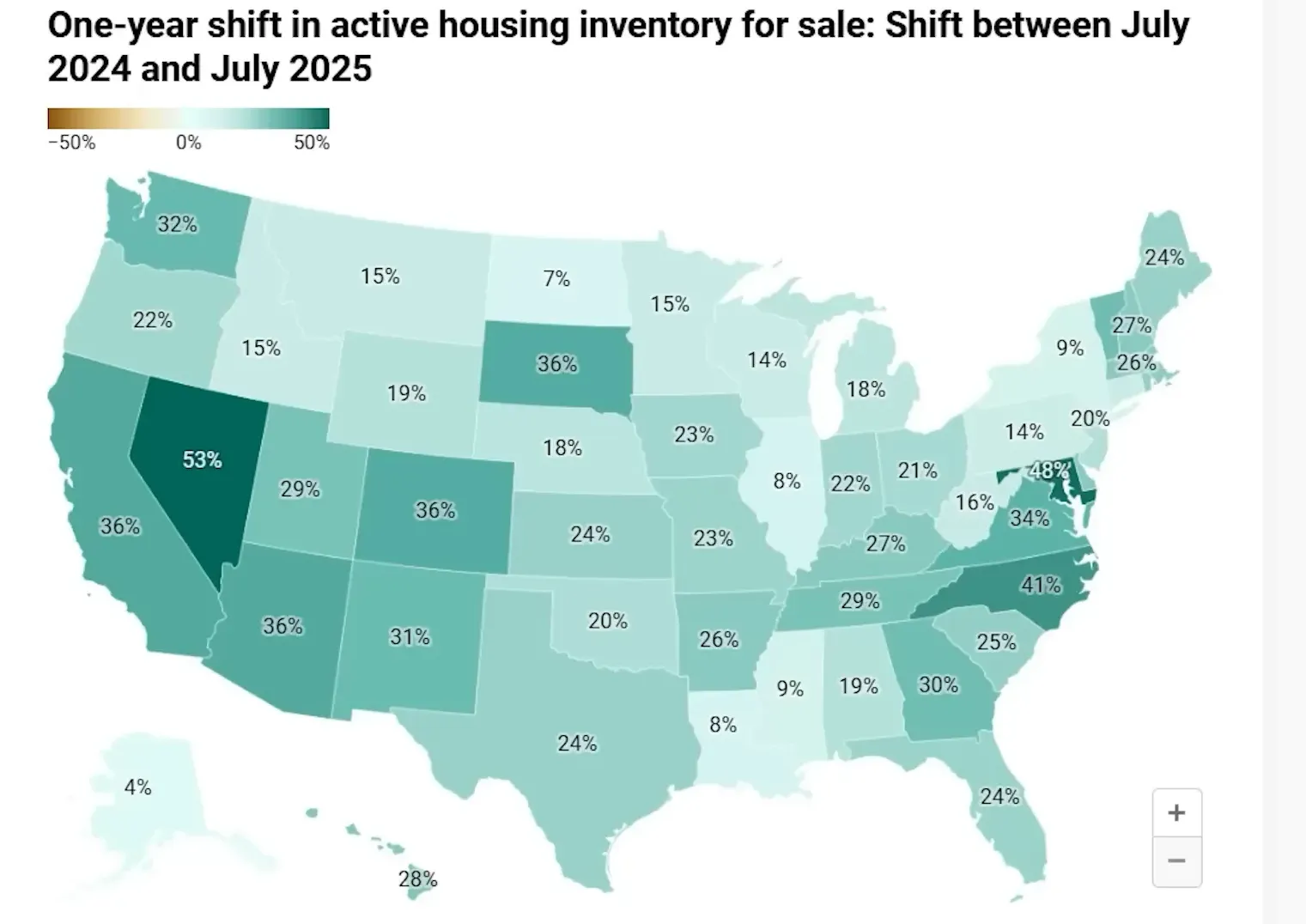 Chart of state-by-state inventory growth compared to prior year