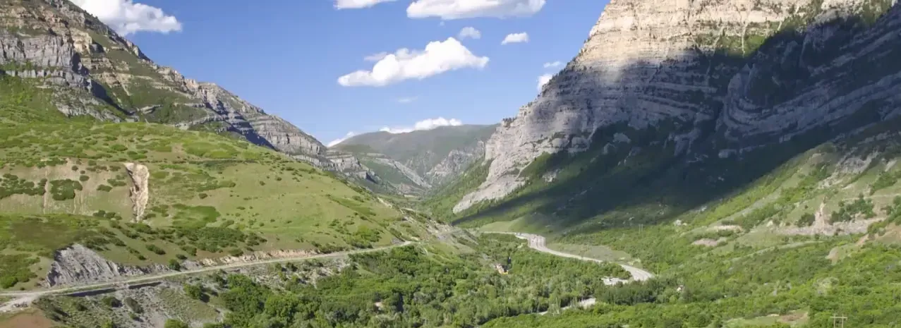 Provo Canyon towering cliffs along Highway 189