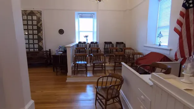 View from the judge's bench toward the courtroom audience
