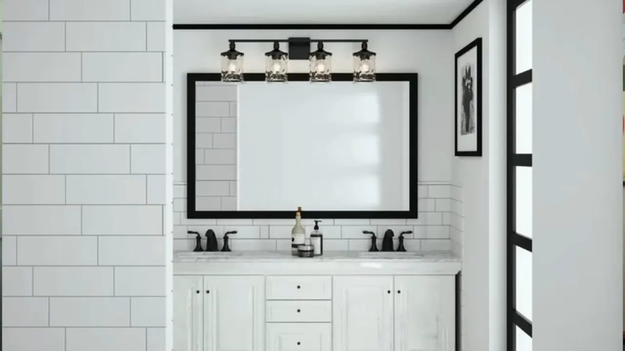 Living room with high-contrast black and white frames and minimal soft furnishings