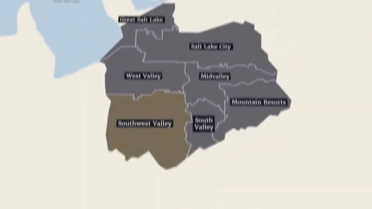 Map of Salt Lake Valley with Southwest Valley region highlighted
