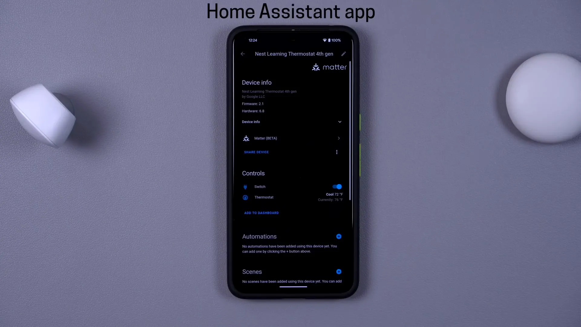 Nest thermostat Matter integration limited controls