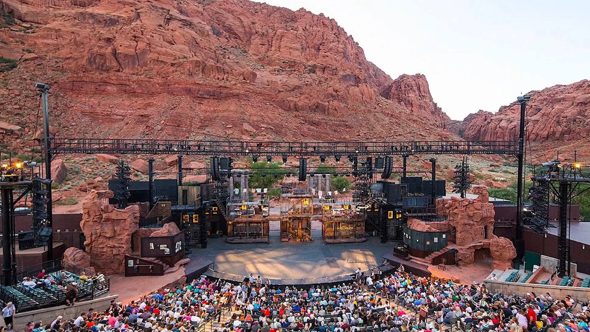 Outdoor Tewacan Amphitheatre in Ivins at sunset
