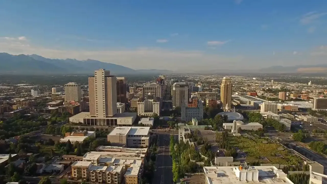 Salt Lake City skyline with mountains in the background