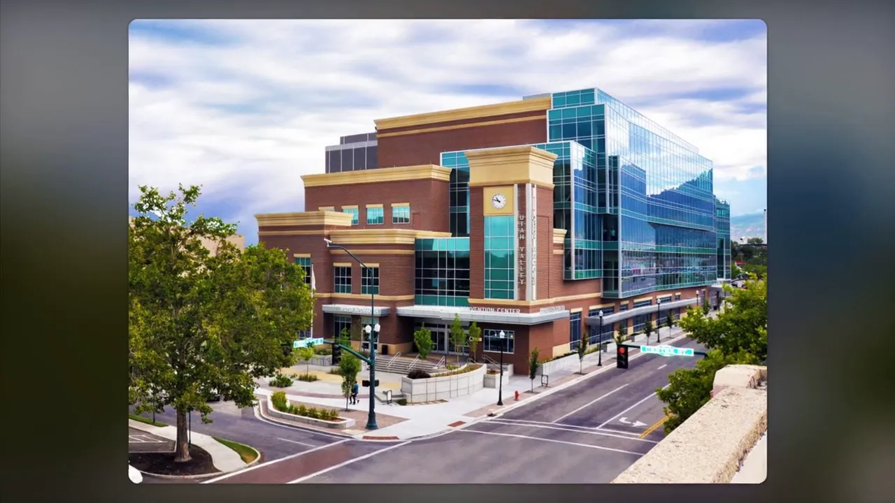 Exterior of Utah Valley Convention Center with modern architecture and mountain backdrop