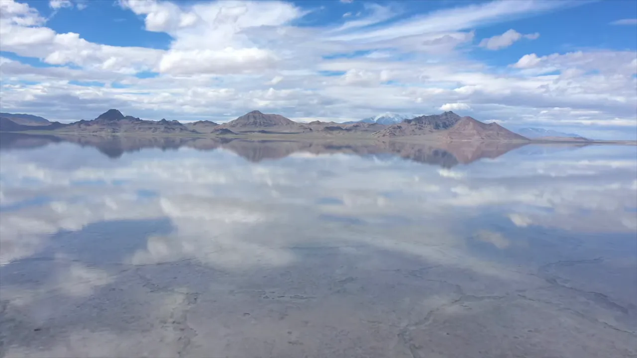 Wide expanse of the Bonneville Salt Flats with reflective surface after rain
