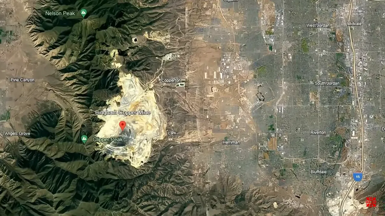 Kennecott Copper Mine seen from a distance, an industrial landmark near South Jordan