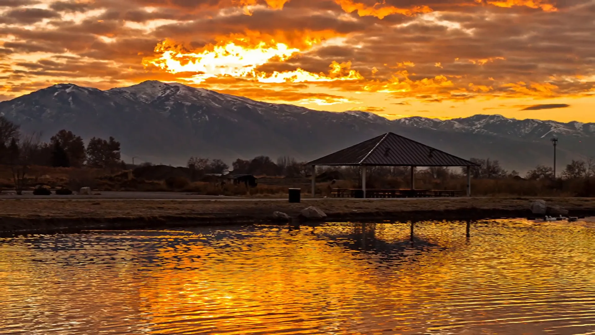 Vibrant sunset over the Great Salt Lake from Syracuse bluff