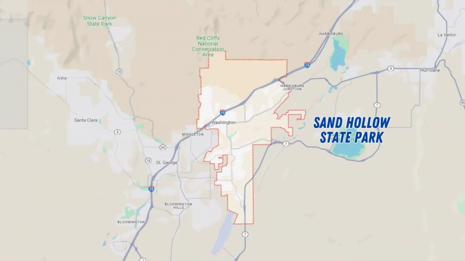 Sand Hollow State Park reservoir and sandy beach area